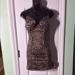 Sweet Nothings Leopard Print Shapewear Mini Dress Bodycon Tight Sexy Size 36C